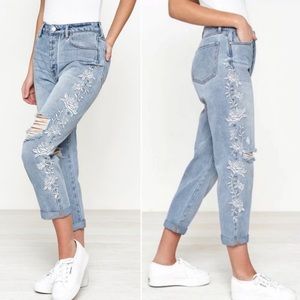PacSun High Rise Embroidered Distressed Mom Jean